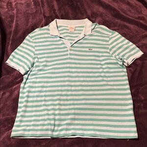 Lacoste Mint Green and White Striped Polo